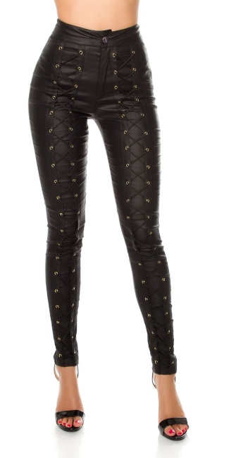 highw.leatherlook trousers with lacing Black